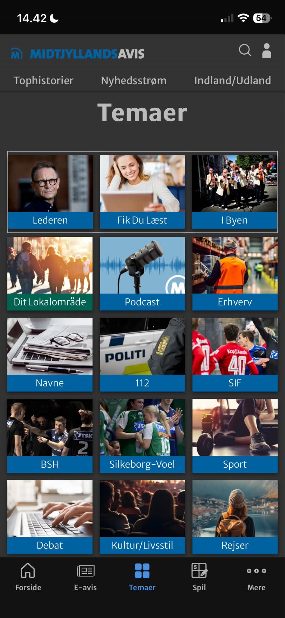 Billede af Midtjyllands Avis apps temaside.