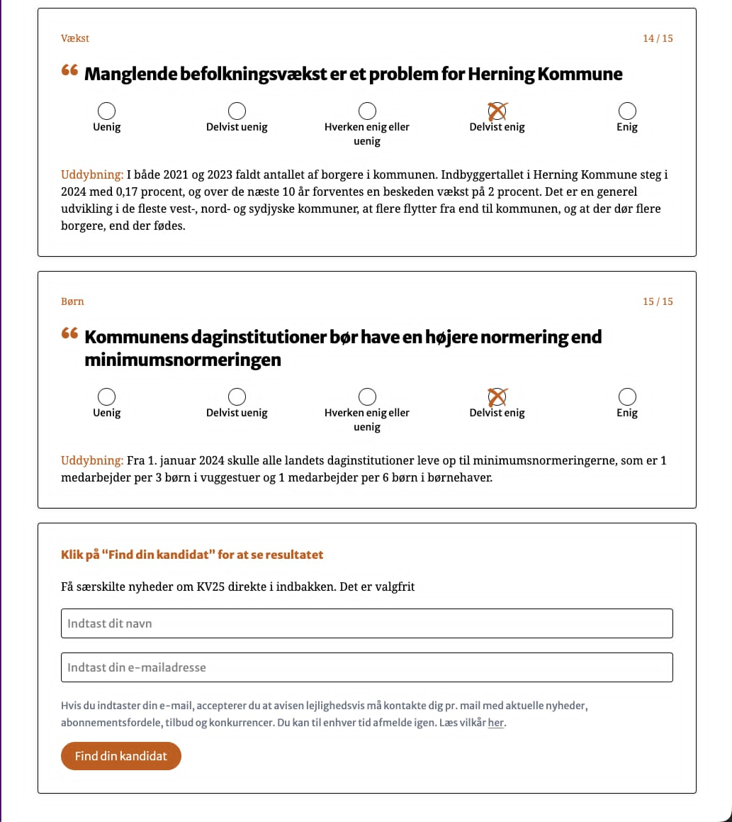 Billede af slutningen af herningfolkeblad.dk's kandidattest